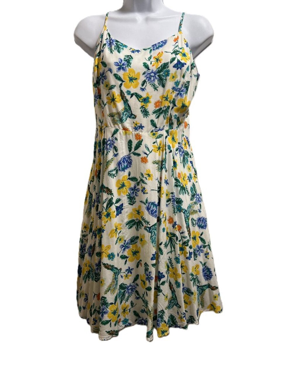 Tropical Cottagecore Old Navy Fit & Flare Cami Sundress Floral/Bird Print Size M